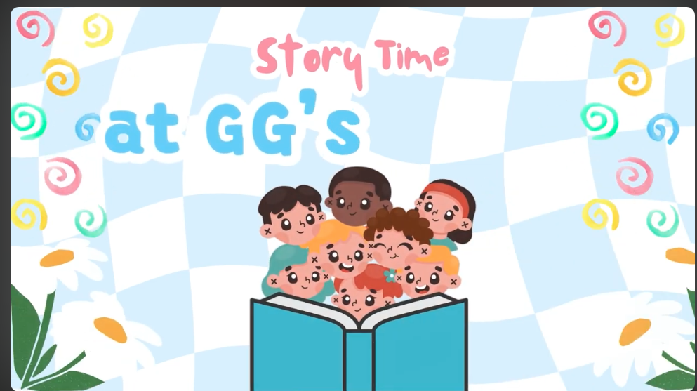 Season One — Story Time at GG's: illustrated children reading from an open storybook